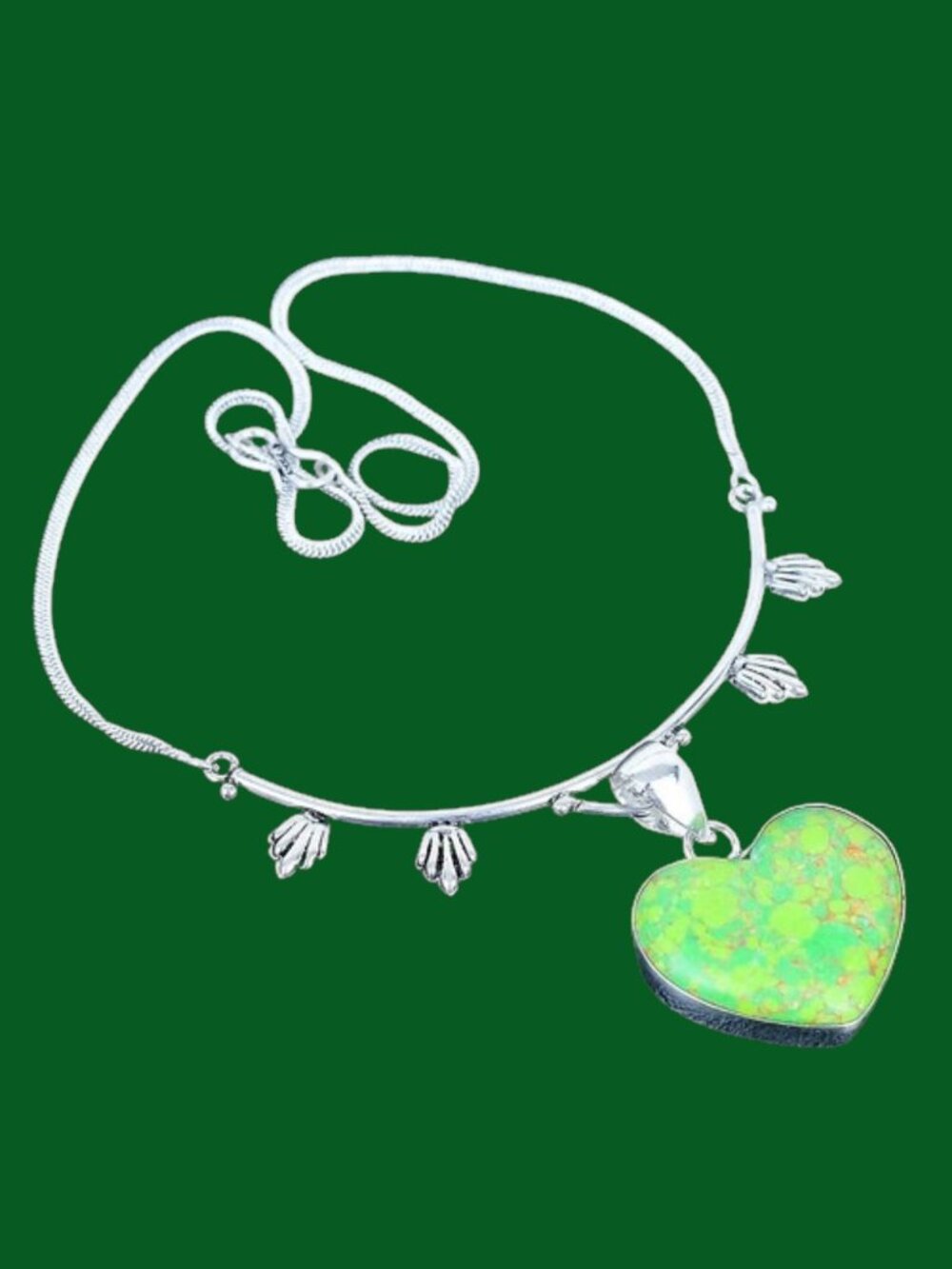 Copper Green Turquoise 925 Silver Plated Handmade Necklace of 16-18"